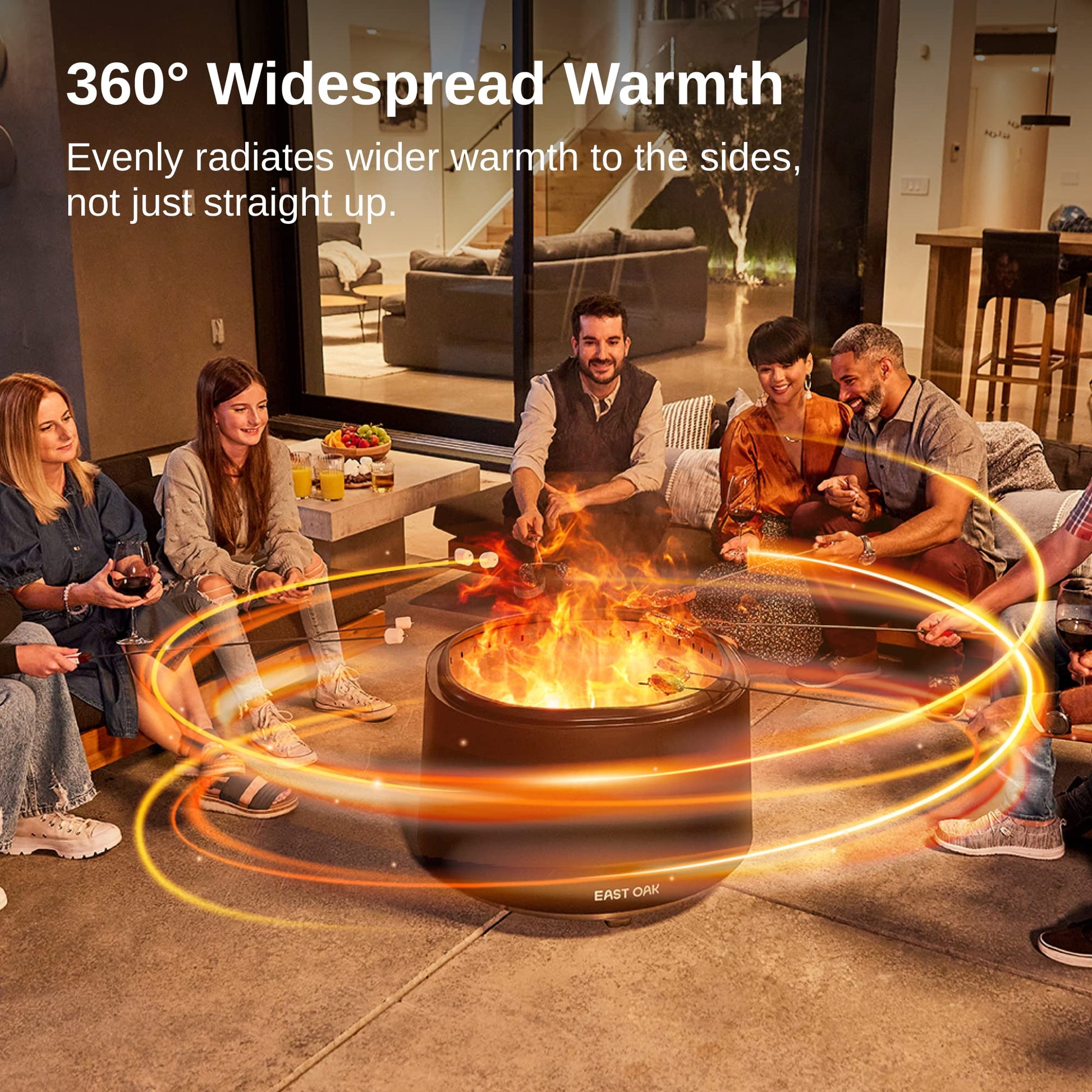 EAST OAK Fire Pit 29", Stainless Steel Smokeless Fire Pits for Outside Large Wood Burning Firepit with Poker & Removable Ash Pan, Portable Bonfire Pit for Patio, Backyard,Pitch Charcoal - Bircata