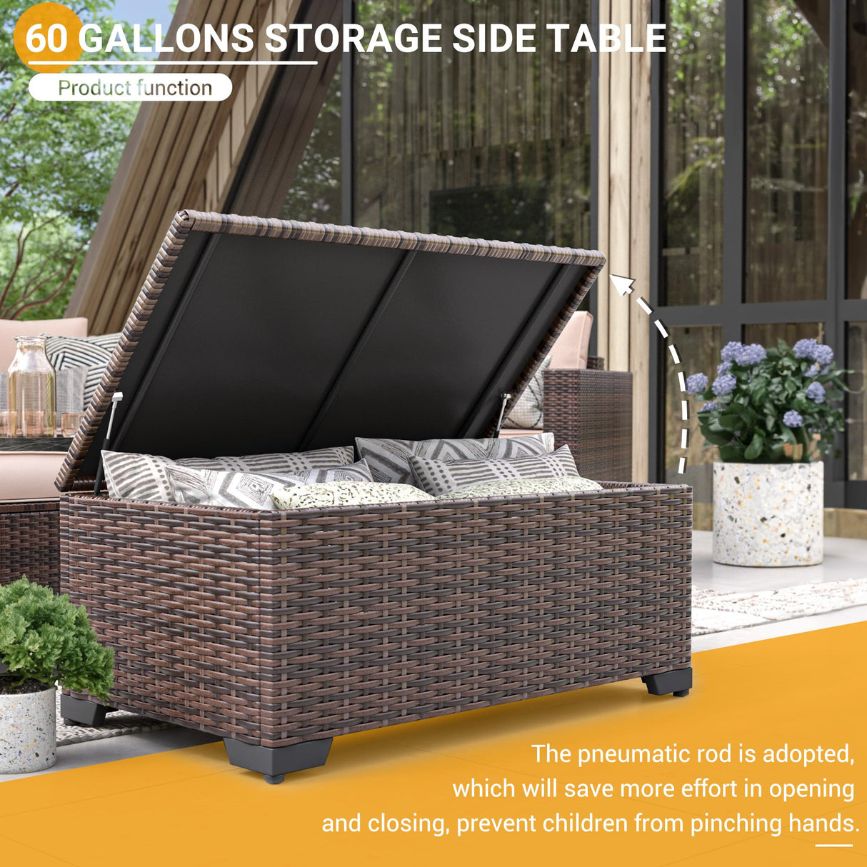 Outdoor Storage Table Patio Coffee Table All Weather Wicker Side Table