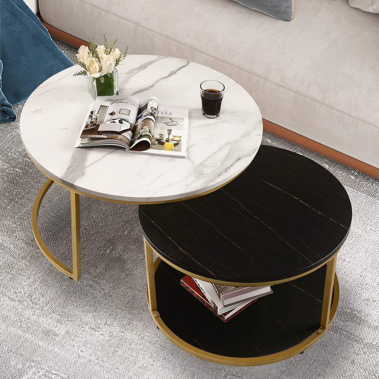 Nesting Coffee Table Set of 2,Round Coffee Tables Modern Circle Table