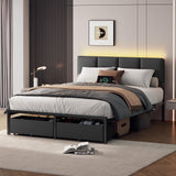 Full Size Upholstered Bed Frame with LED Lights & USB Charging