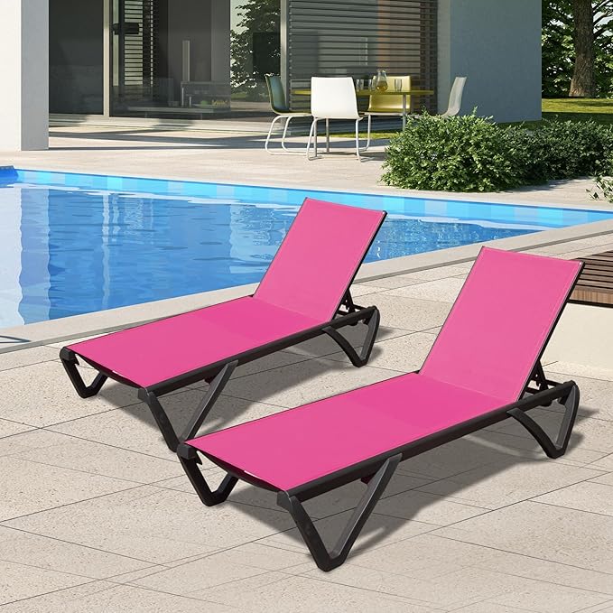 Domi Pool Lounge Chairs Set of 2, Adjustable Aluminum Plastic Outdoor Chaise Lounge