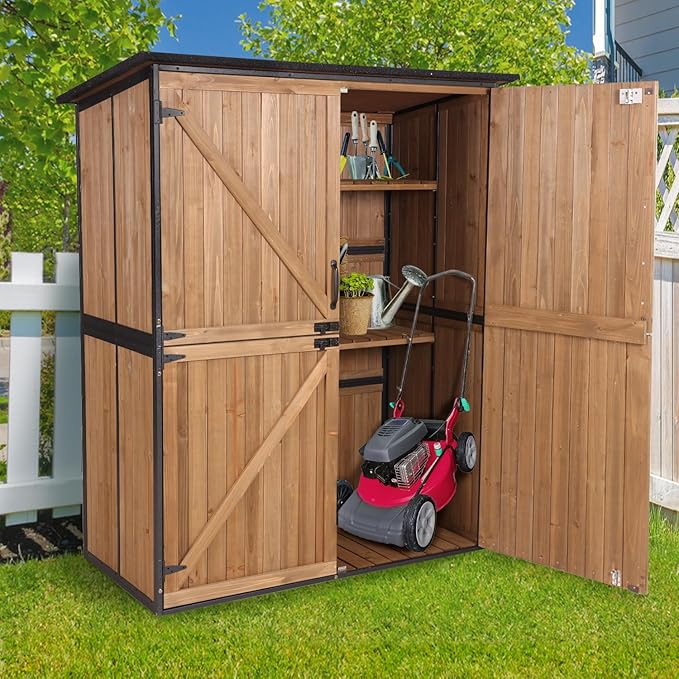 Storage Cabinet,Wooden Garden Shed with Metal Frame Structure and Adjustable Shelf