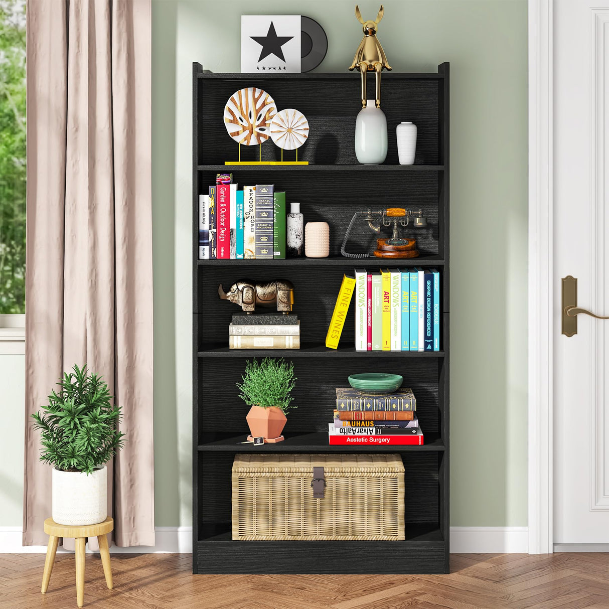 72-inch Tall Bookcase, Modern 6-Tier White Library Bookshelf with Storage Shelves