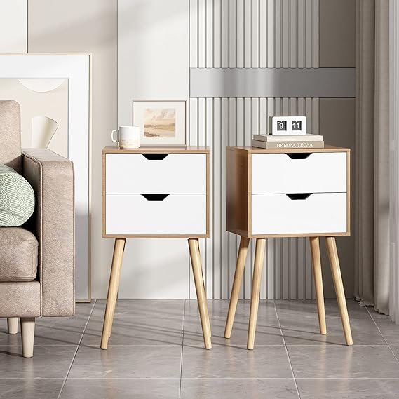 Nightstand 2 Drawers End Table Storage Wood Cabinet Bedroom Accent Side Table