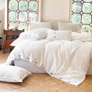 100% Linen Duvet Cover Set 2pcs with Coconut Button Closure Natural French Washed