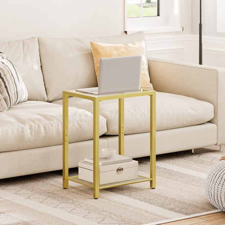 C Shaped End Table Set of 2, Side Tables with 2 Shelves, TV Tray Table for Small Space