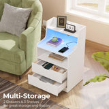 Nightstand with Charging Station and LED Lights, 2 AC and USB Power Outlets