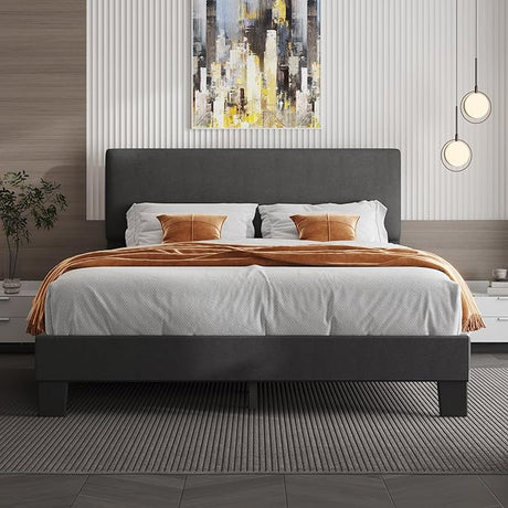 Queen Bed Frame with Headboard,Linen Upholstered Bed Frame with Wood Slats Suppor