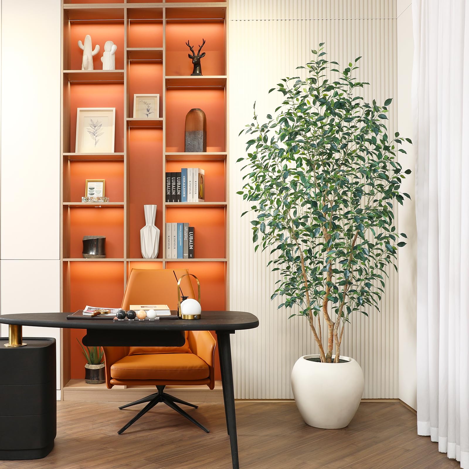 8FT Artificial Ficus Tree for Indoor,Faux Ficus Plant with 18inch White Planter