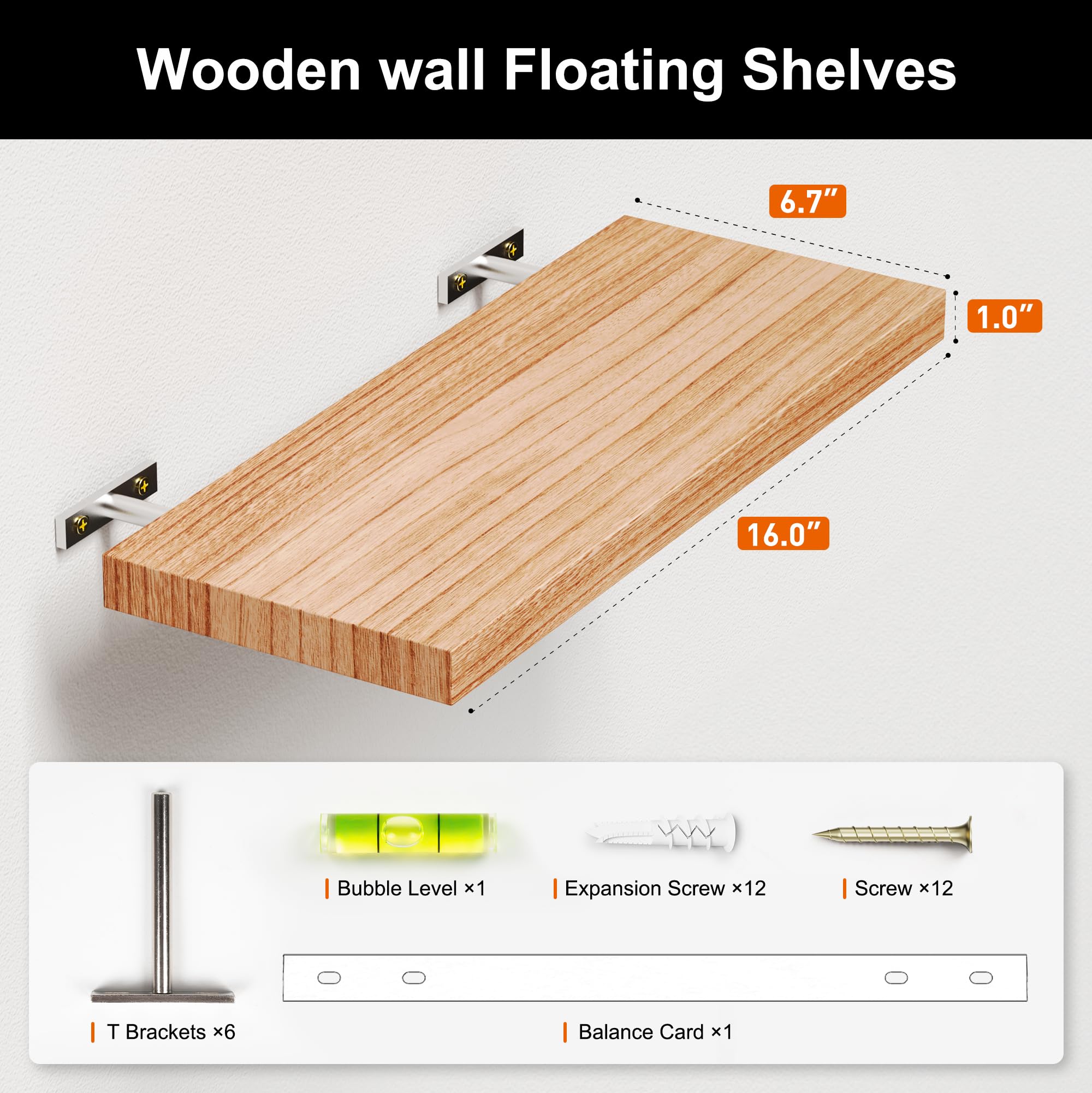 Greenual 3 Packs Floating Shelves for Wall, Nature Wood Wall Shelf, 16" Wall Mounted Floating Shelf for Kitchen, Living Room, Bedroom, Bathroom Storage, Book Shelf for Wall Home Decor, Frame Display