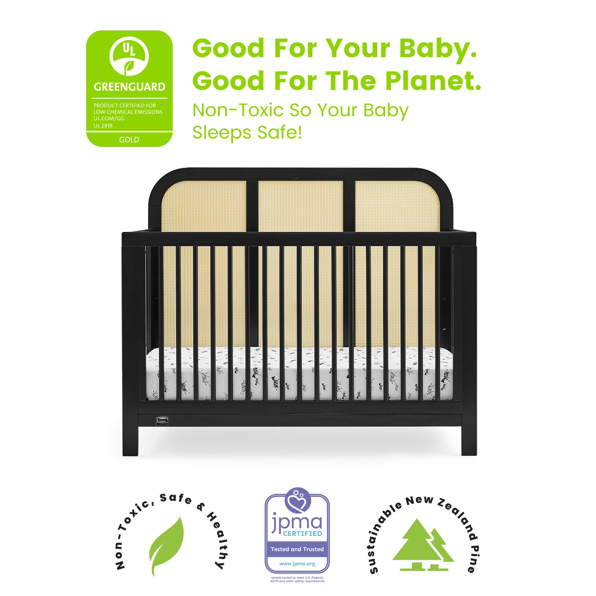 Theo 6-in-1 Convertible Crib - Greenguard Gold Certified, Black/Textured Almond