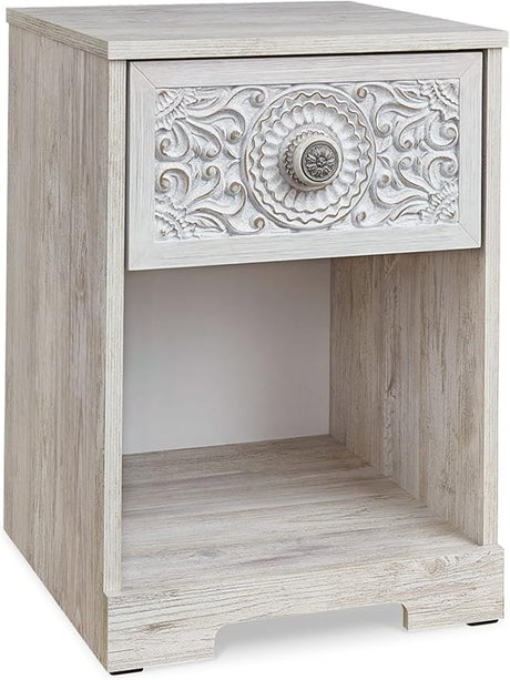 Shawburn 1 Drawer Night Stand Nightstand, 22.09" Tall, Whitewash & Gray