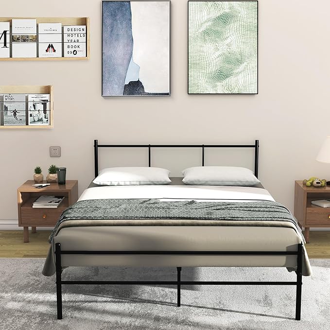 Black Metal Double Bed Frame, Full Size Bed Frames No Box Spring Needed