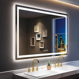 60x40 Inch LED Bathroom Mirror with Lights (Front Lit and Backlit) Black Framed Lighted