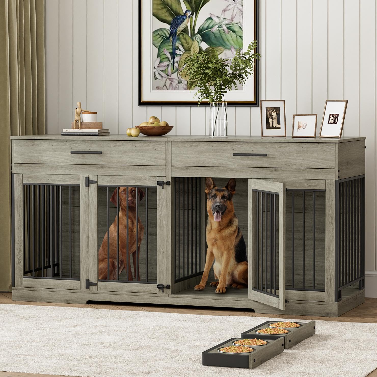 72" Double Dog Crate Furniture with Storage Drawers