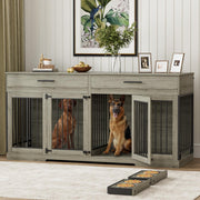 72" Double Dog Crate Furniture with Storage Drawers