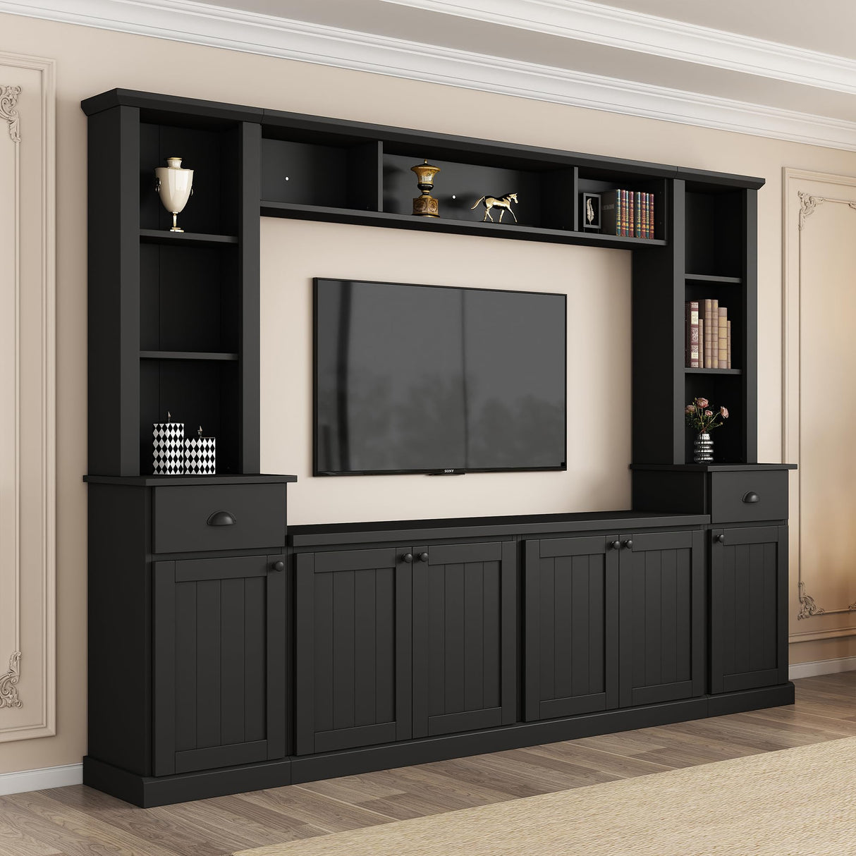 Modern TV Stand Entertainment Center for 75" TVs - Black