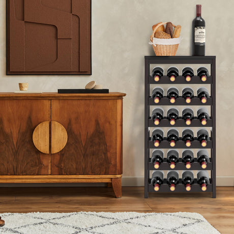 24-Bottle Wine Rack Freestanding Floor, 6-Tier Bamboo Wine Display Rack Storage Shelf