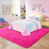 Fluffy Rug Washable 4x6 Feet, Hot Pink Fuzzy Rugs for Bedroom Girls,