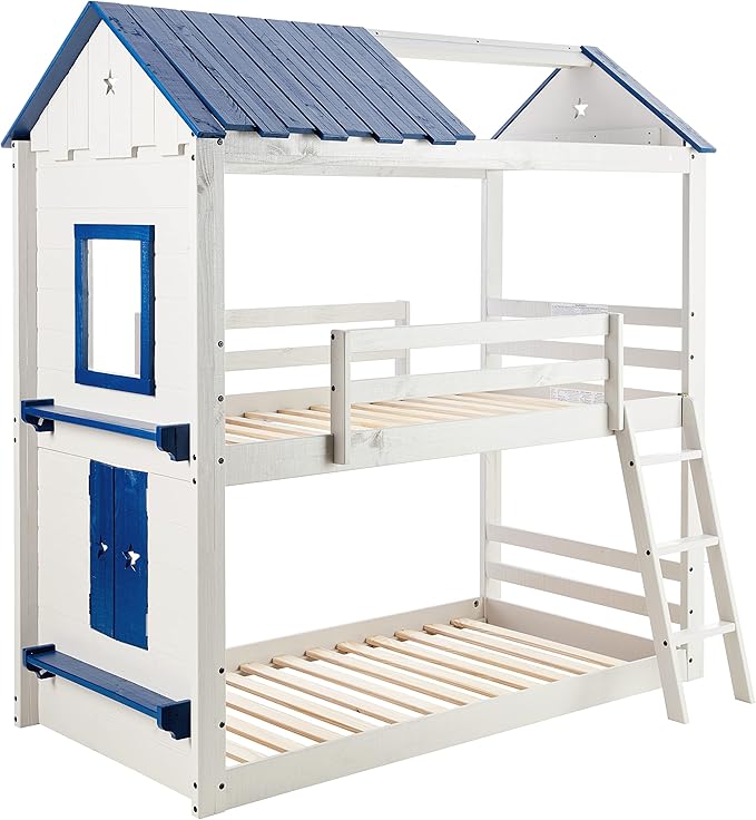 Kids Stargazer Novelty Twin Over Twin Bunkbed in Light Grey & Blue Finish