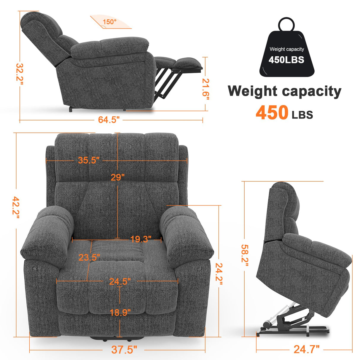 Oversized Lift Chairs Recliner for Elderly with Massage and Heat