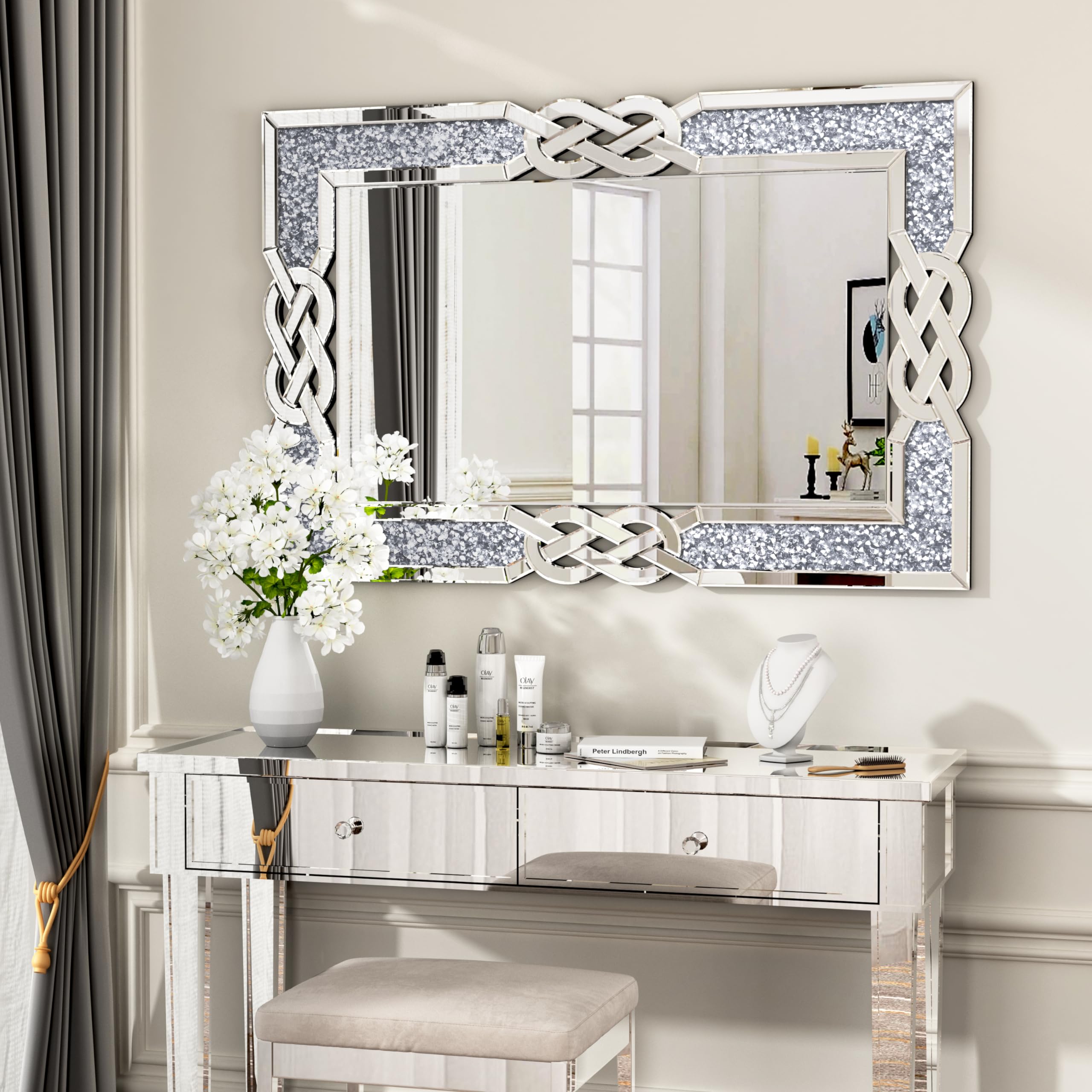 Crystal Crush Diamond Wall Mirror  Rectangle Silver Mirrors