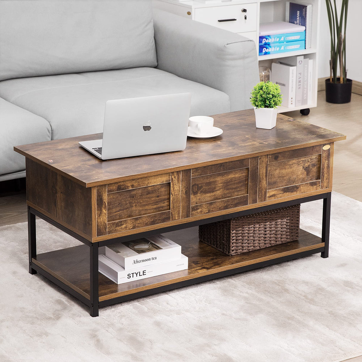 Lift Top Coffee Table with Steel Frame, Dining Table