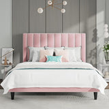 Queen Bed Frame/Velvet Upholstered Platform Bed Frame with Headboard/Strong Wood Slats Support