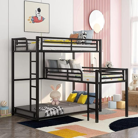 Triple Bunk Beds for 3, Metal Bunk Bed Twin Over Twin & Twin Size