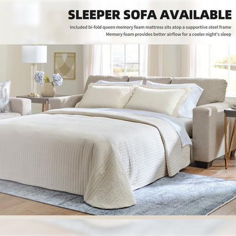 Signature Design by Ashley Deltona Contemporary 2-in-1 Sofa Sleeper with Folding Gel Memory Foam Mattress and 2 Accent Pillows, Queen, Beige