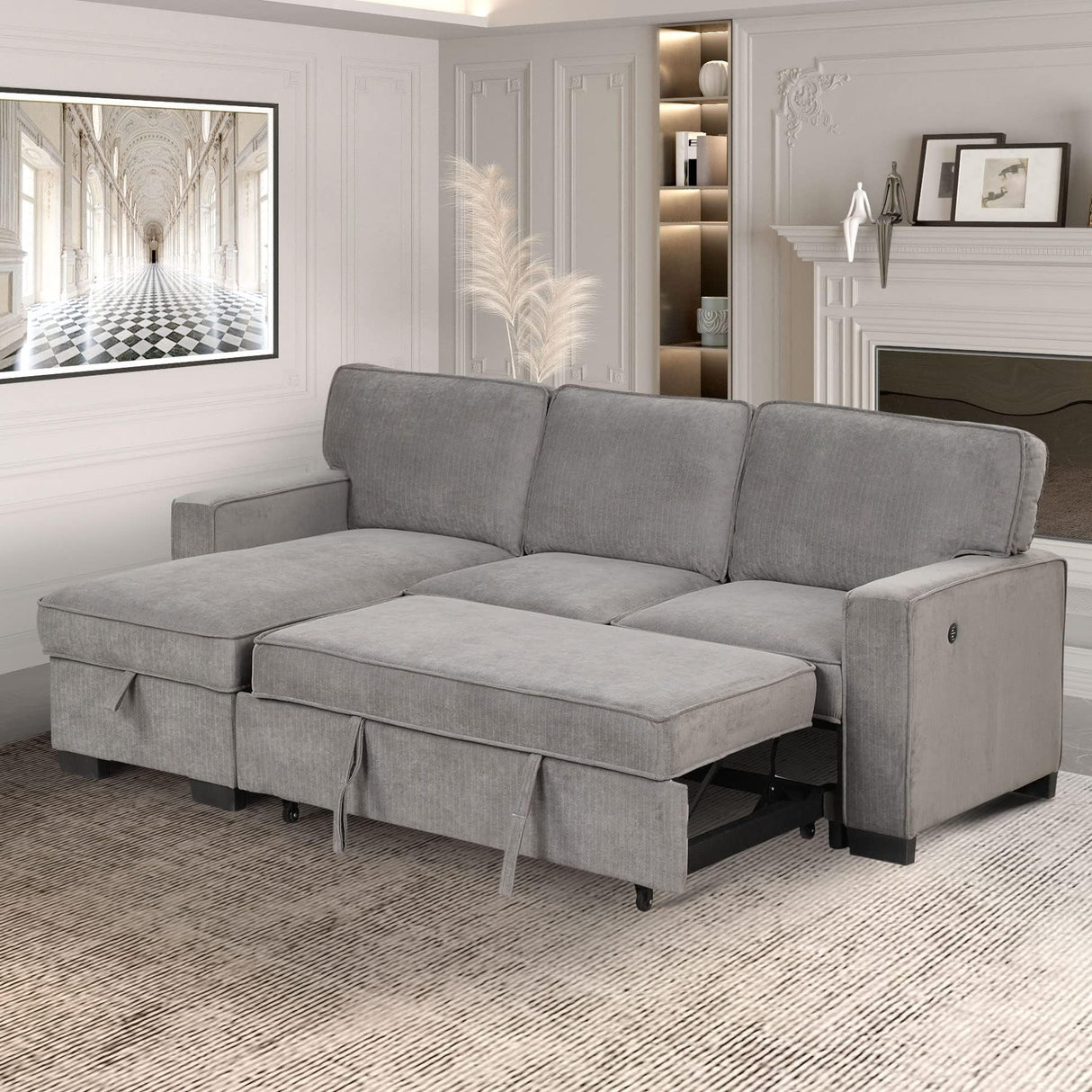 Convertible Sleeper Sofa 3 in 1, Chenille Modern L-Shaped Couches for