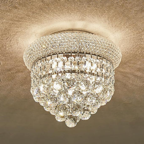 7 - Light Flush Mount Crystal Chandelier for Living Room Dining Room Entryway Hallway