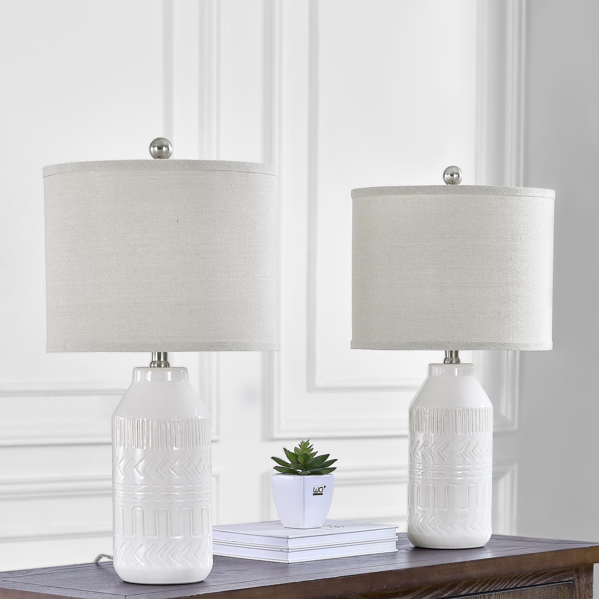 24" Set of 2 White Table Lamp for Living Room, 3 Way Dimmable Ceramic Bedside Lamp