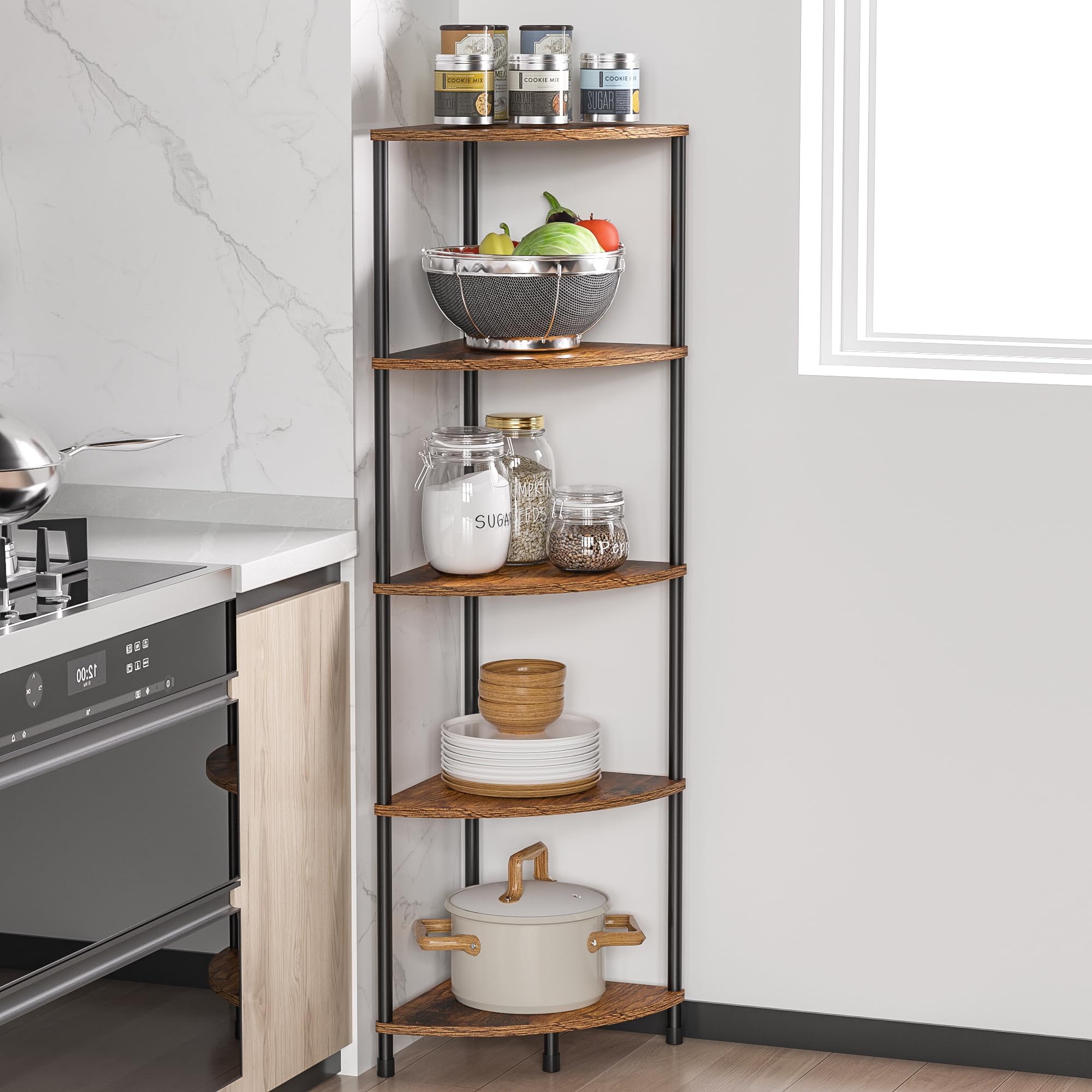 Corner Plant Stand Shelf, 5 Tier Tall Shelf Plant Stand for Indoor Plants, Rustic Brown