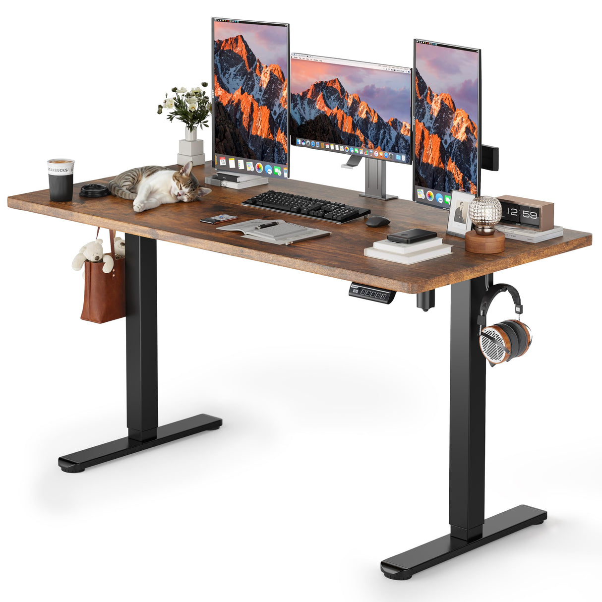 GABRYLLY Electric Standing Desk, 55 x 24 Inches Height Adjustable Desk, Sit Stand Home Office Computer Desk with Eco-Friendly, Sturdy Steel Frame, Whisper-Quiet Motor,Rustic Brown