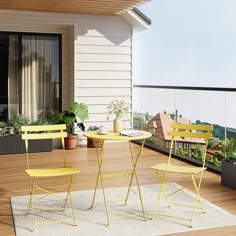 3-Piece Patio Bistro Set, Outdoor Folding Bistro Table and Chairs with Premium Steel Frame