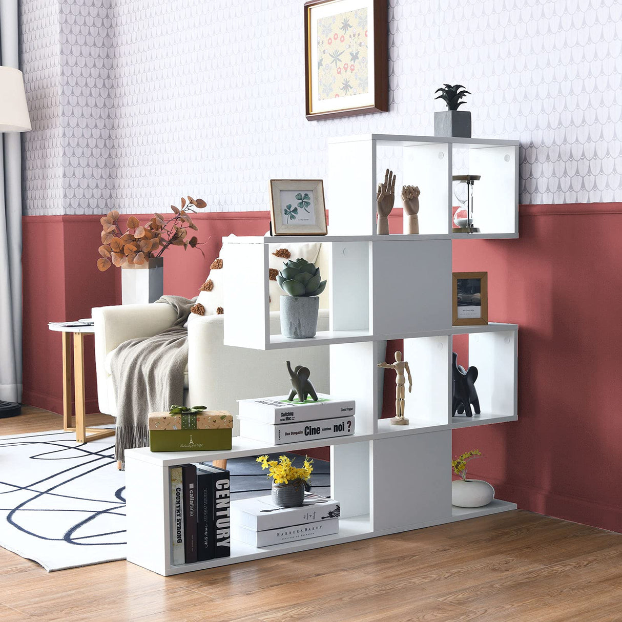 8 Cubes Bookshelf, Modern Ladder Corner Bookcase, 8-Cube Open Stepped Storage Bookcase