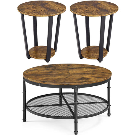 3-Piece Rustic Coffee Table and Side Table Set, Set of 3 Sturdy & Durable