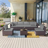 Outdoor Patio Furniture Set 6 Pieces Sectional Rattan Sofa Set Brown PE Rattan Wicker