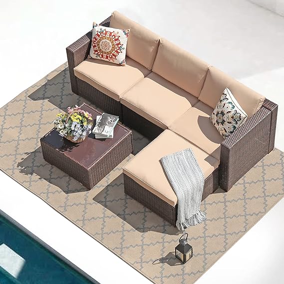 Outdoor Patio Furniture Set, Sectional Conversation All-Weather Grey PE Wicker