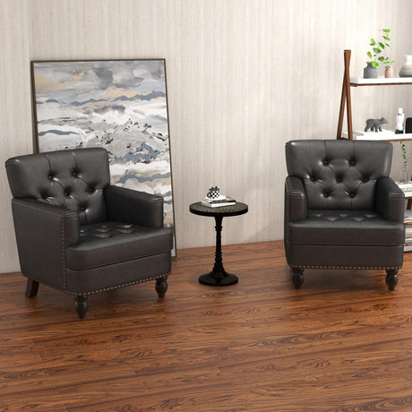 Faux Leather Accent Chair Set of 2, Upholstered Button Tufted Armchair Club Reading