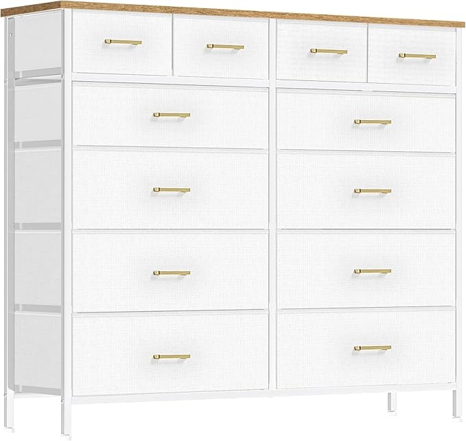 Large Dresser for Bedroom with 12 Deep Drawers, Tall Fabric Drawer Dresser, Chest of