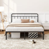 12-Inch Queen Bed Frame with Minimalist Headboard - Black Metal Platform