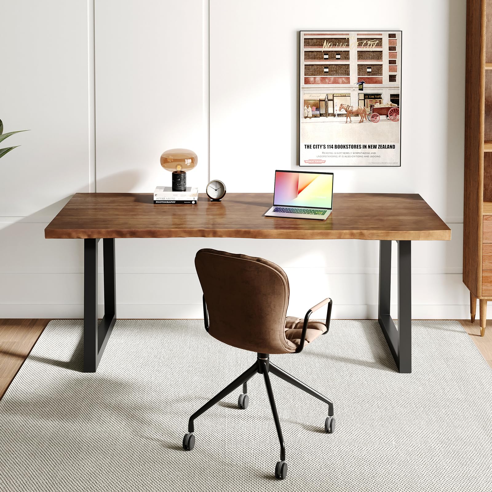 Solid Wood Computer Desk,Rustic Style 55-inch Large Office Desk- Modern Gaming