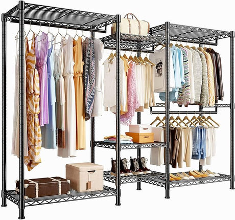 77" H Clothes Rack Heavy Duty Loads 900LBS Metal Clothing Racks for Hanging Clothes Adjustable Clothing Rack