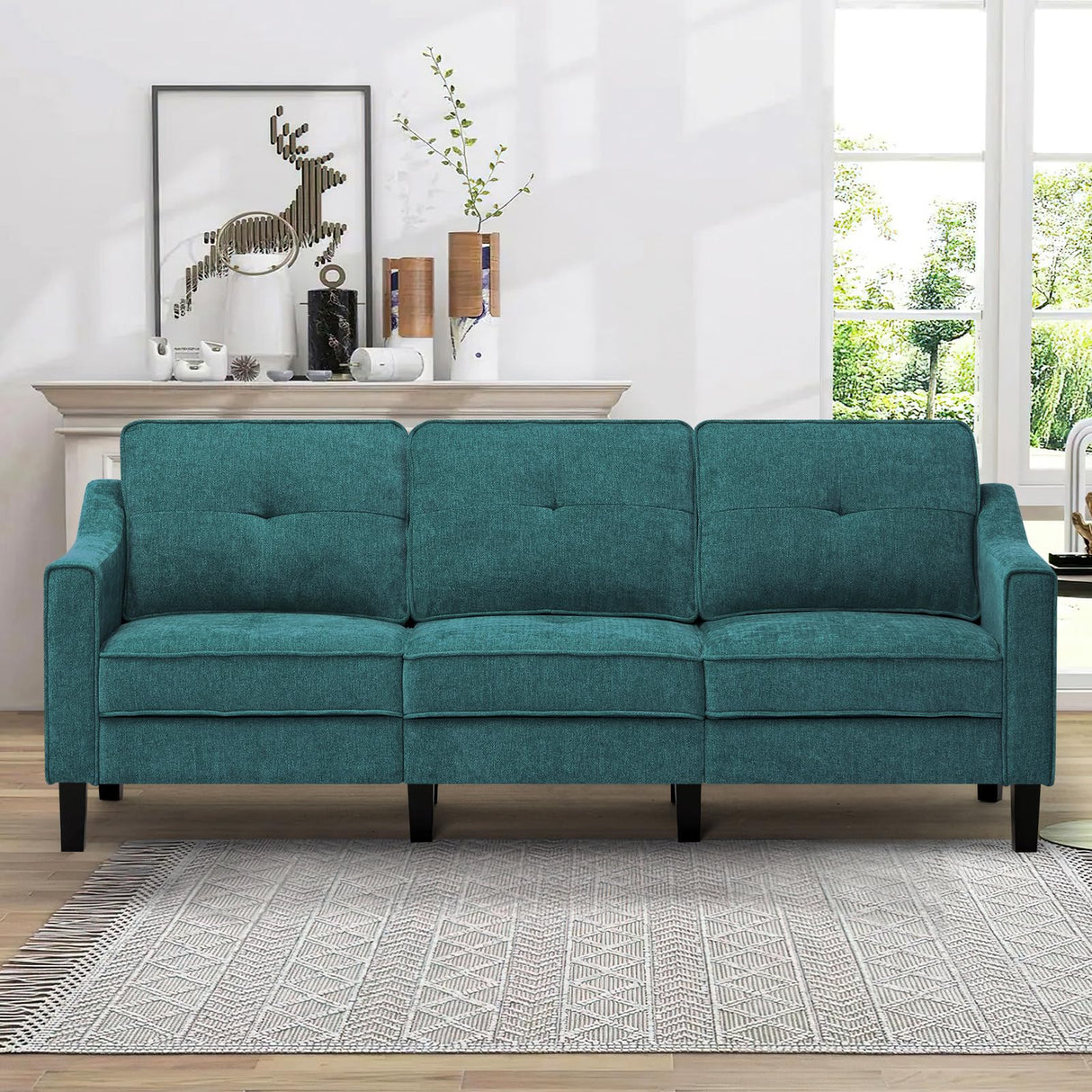 84 Inches Fabric 3-Seats Sofa with Tufted Backrest Cushion, Chenille Modern Couch