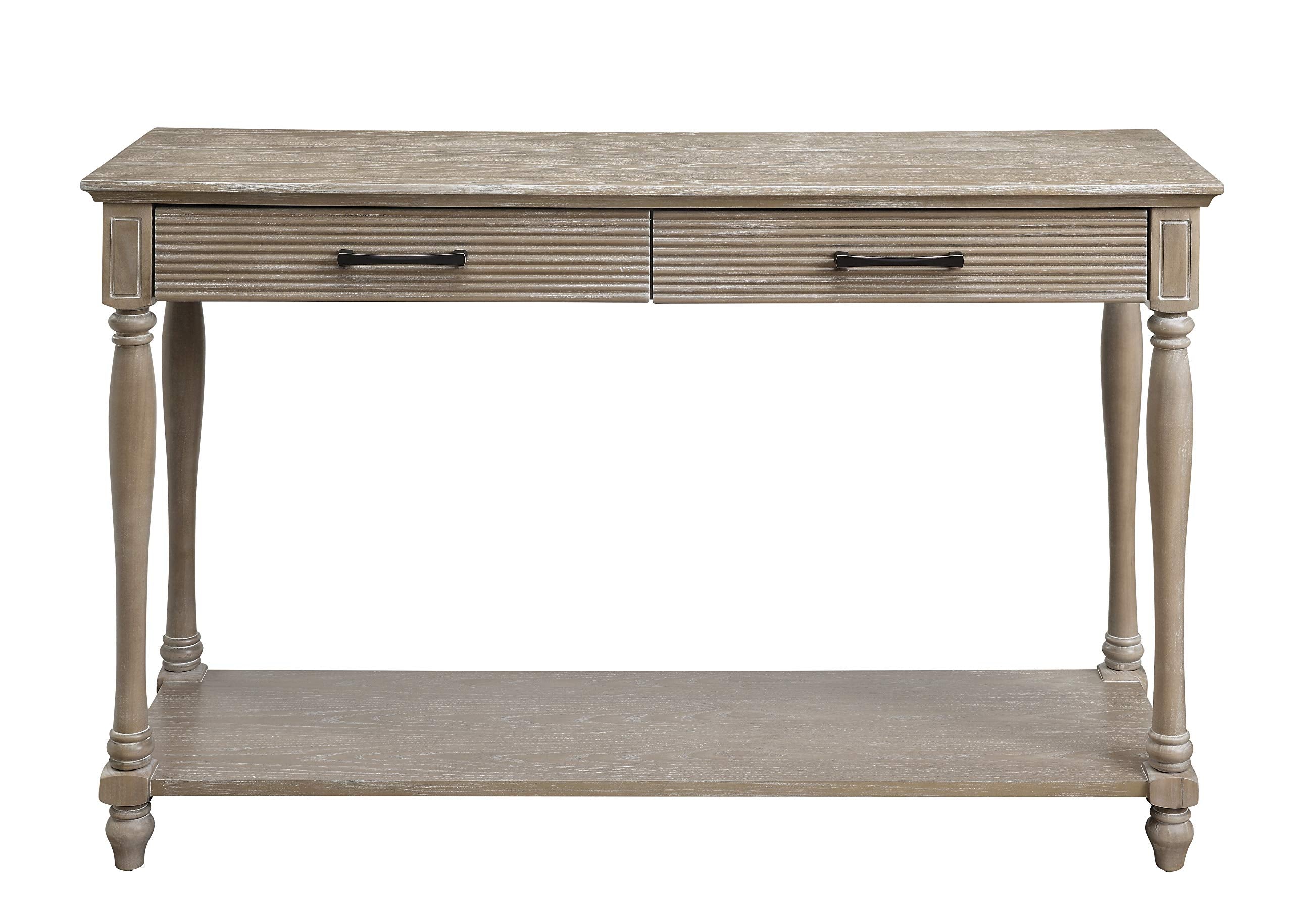 Ariolo Rectangular 2-Drawer Wooden Sofa Table in Weathered Oak Wood