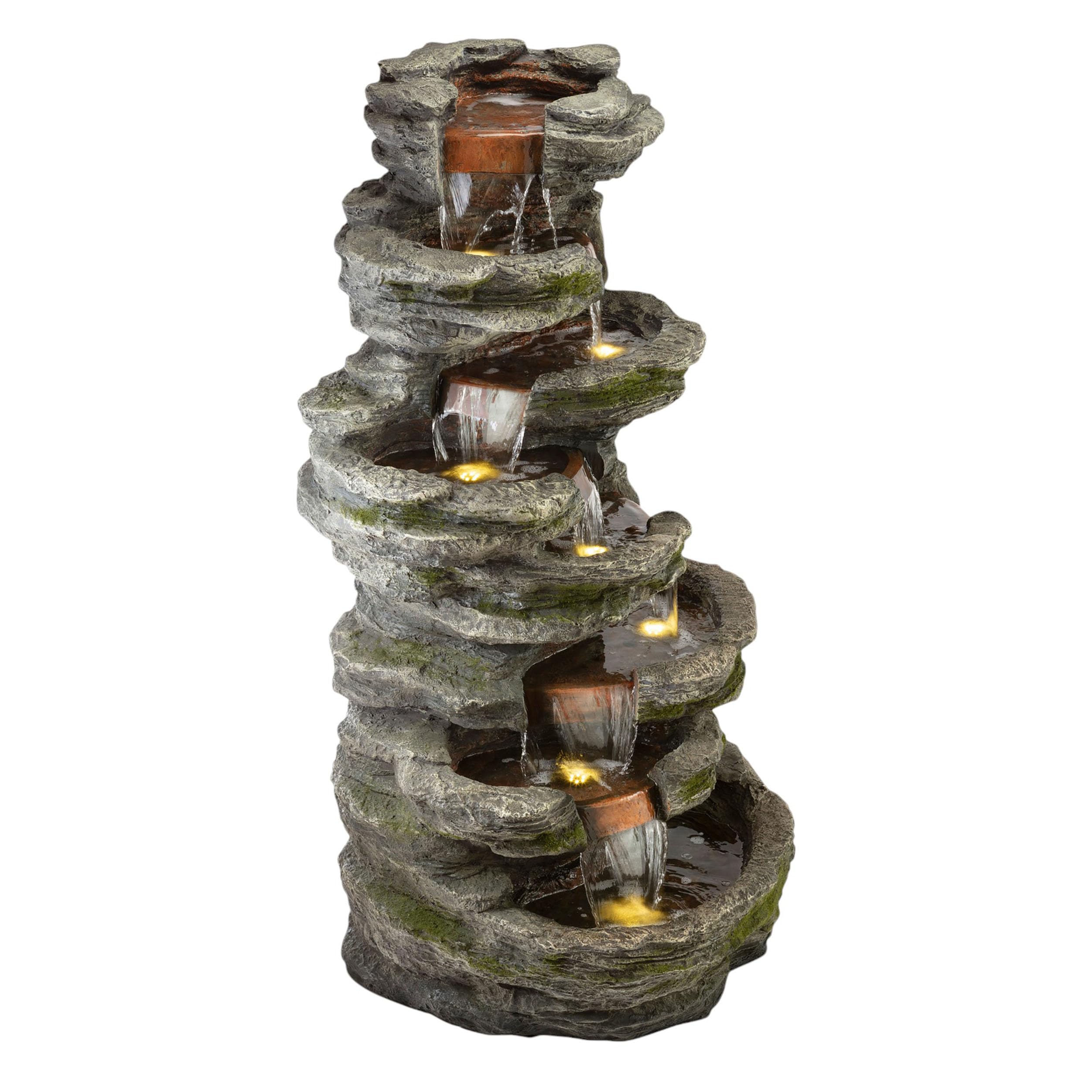 WIN1146 Outdoor Floor Cascading 8 Tiered Rock Garden Water Fountain