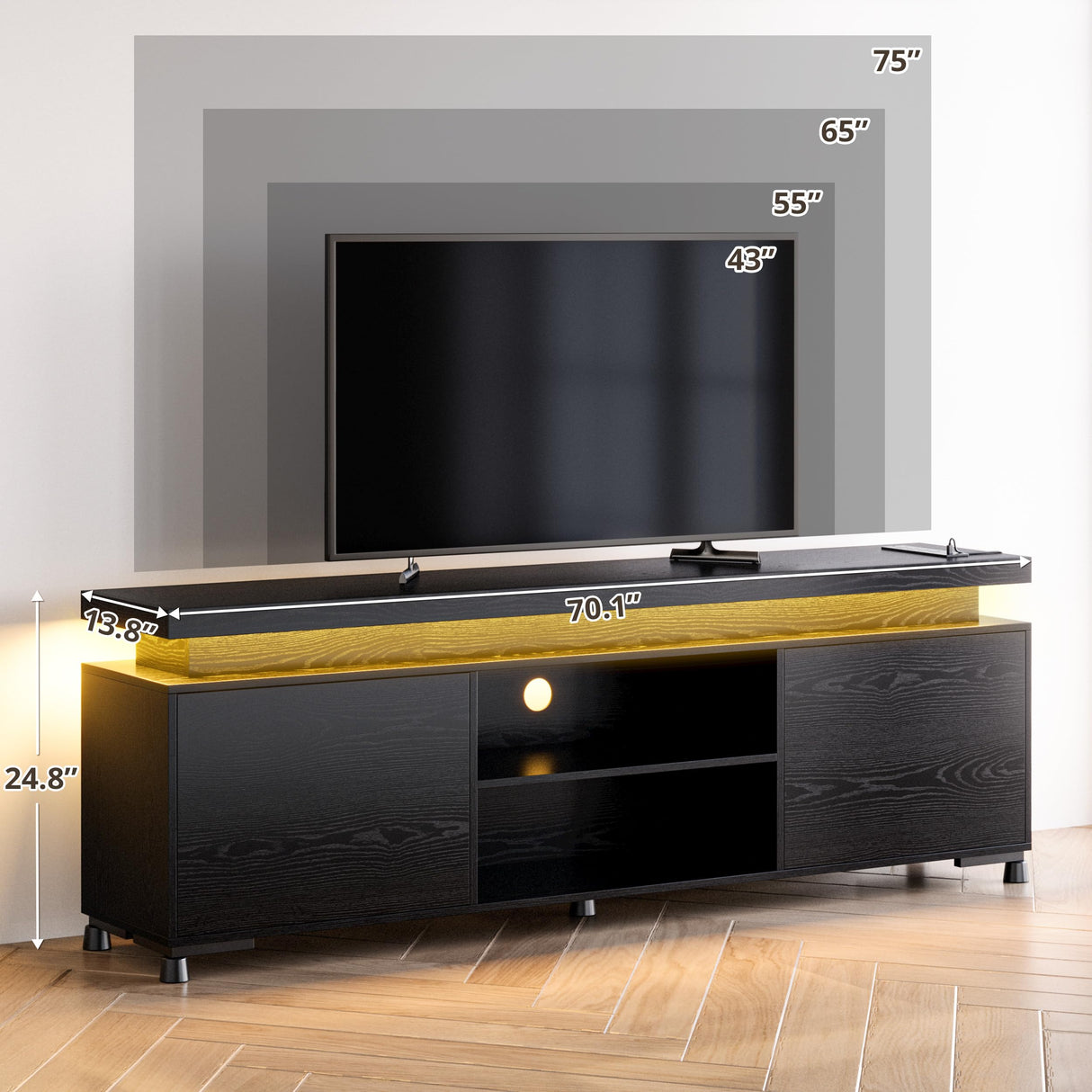 75 Inch TV Stand with LED Lights and Power Outlets