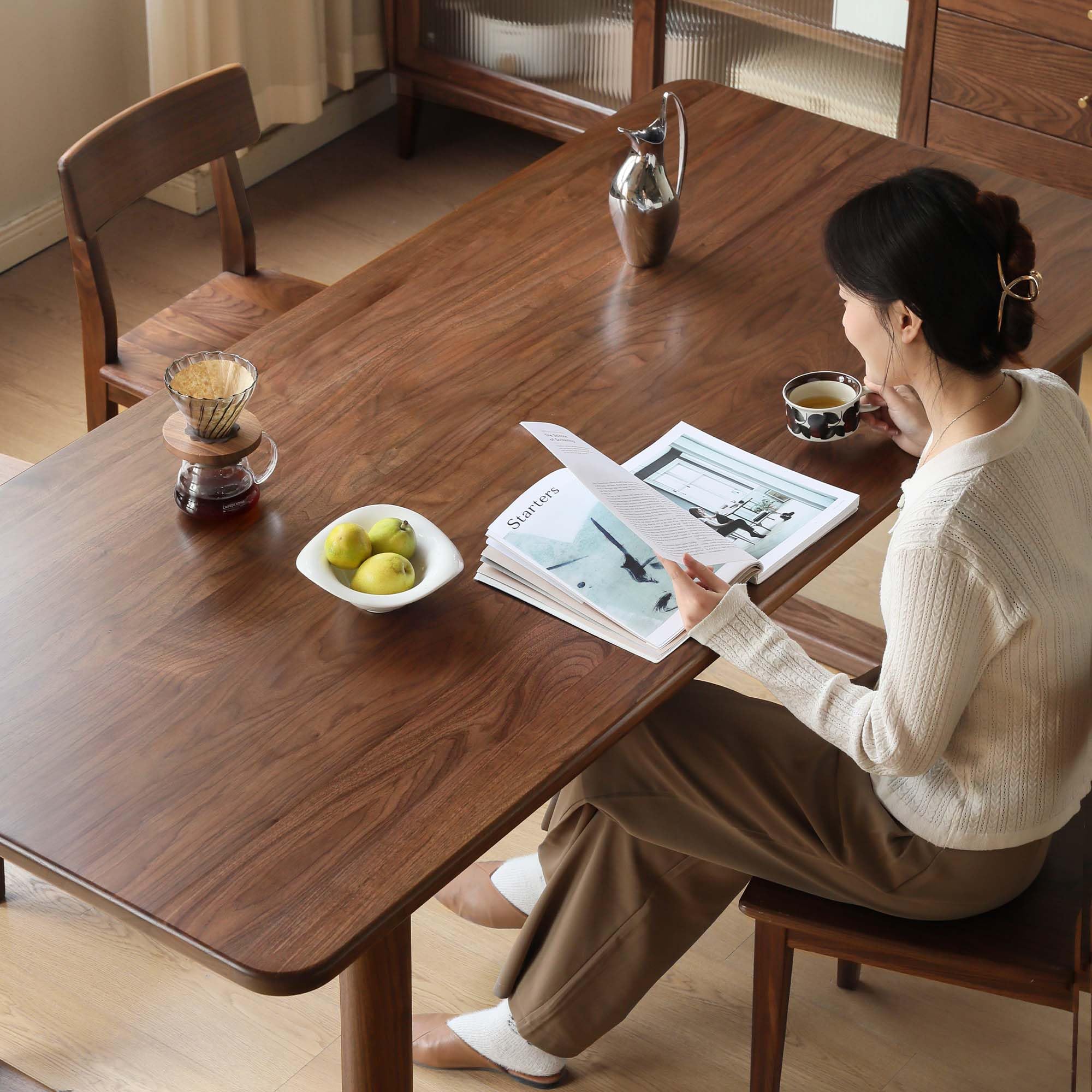 63" Black Walnut Dining Table for 6-8 People